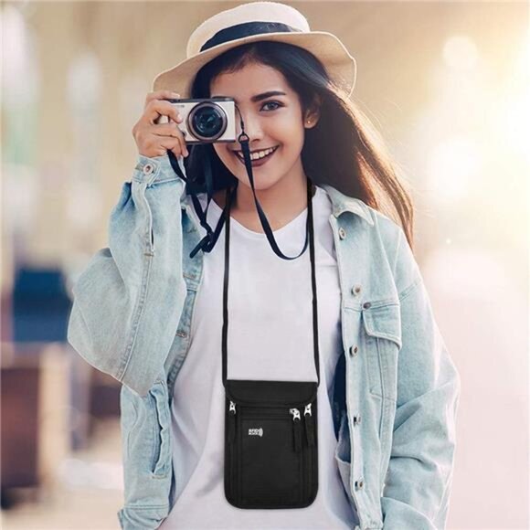 Travel Pouch Neck Wallet Family Passport Holder Organizer Case with RFID - Picture 2 of 7